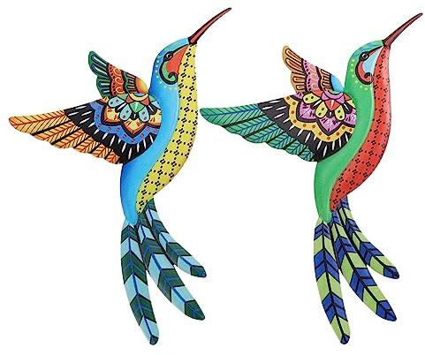 Adorno Colgante de Pájaro de Hierro 2 Piezas para Pared | Colibrí, Uso Interior y Exterior, Estilo Detallado y Realista, Decoración para Dormitorio u Oficina