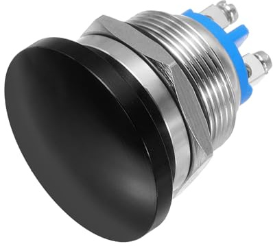 sourcing map 1 Stück 5 A 250 V AC 22 mm 7/8 Zoll Momentaner Pilzkopf-Druckknopfschalter schwarz 1NO wasserdicht IP65 SPST Installation gewölbter runder 2-Schrauben-Fußschalter