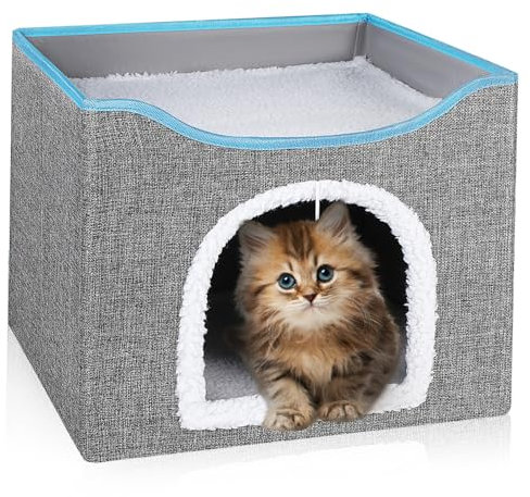 MERRYHAPY Faltbares Katzenhaus Karton Mit Doppelter Komfortable Katzenhöhle Für Drinnen Multifunktional Als Katzenbett Und Kratzbrett Stilvolles Design