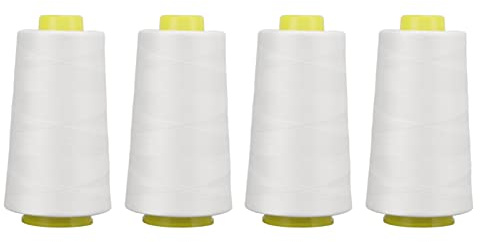 ANKROYU 4 stycken överlocksgarn, polyestervitt garn, polyester-överlock-garn, symaskin-polyestergarn för sergerbroderi, quiltning, vit