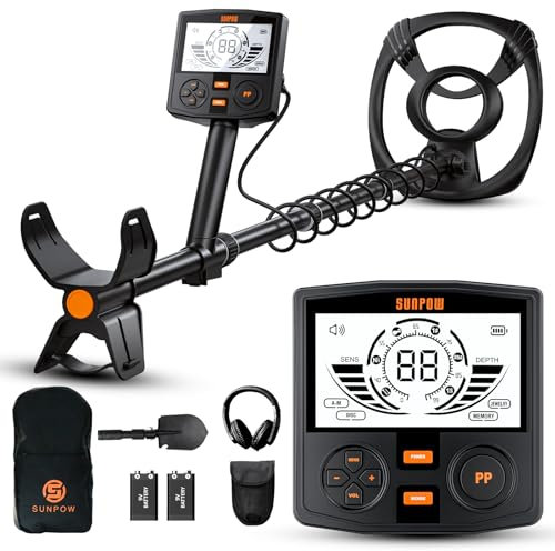 SUNPOW Metal Detector for Adults Professional, High-Tech with DSP Chip and Structure, 3 Pieces Custom, 30cm Waterproof Coil, 2 x LCD Display, 5 Modes, Adjustable Length (50 cm - 150 cm), Stable Spiral