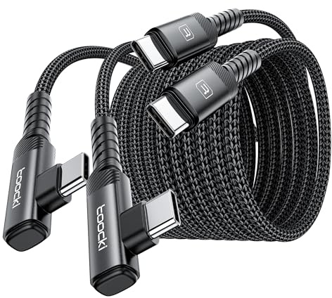 toocki Lot 2 Câbles USB C 60W 3M, Charge Rapide, Angle Droit, Noir | Cable USB C vers USB C Coudé, Tressé Nylon pour iPhone 17/16/15 Pro Max/MacBook Pro/iPad/Galaxy S25/S24, Idéal Maison/Voyage