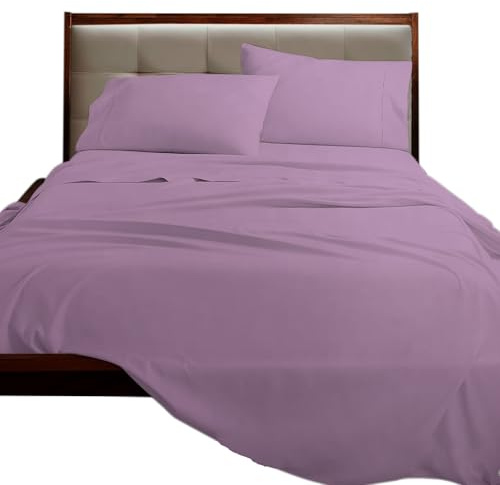 various Juego de Sábanas Cama 150 Microfibra Cepillada Prelavada, 4 Piezas con Sábana Bajera Ajustable 30 cm, Sábanas Suaves y Cálidas para Invierno,Dos Funda Almohada 50x75 cm,Lila