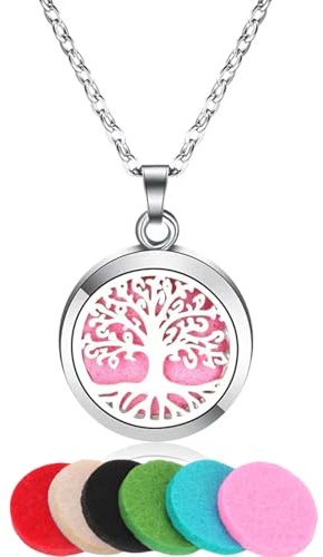 TJUSPIRIT Aromatherapie Schmuck Parfüm Halskette Duft Öl Diffuser Medaillon | mit 6pcs Pads Edelstahl Ätherisches Öl Halskette für Damen Herren