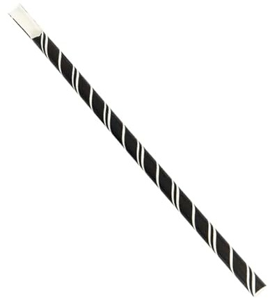 Monouso | 100 Pajitas con Cuchara de Papel a Rayas, Color Negro, 20cm, Ø8mm, Biodegradable, Reciclable, Desechable, Ideal para granizados, Smoothies, Cañitas de Cartón.