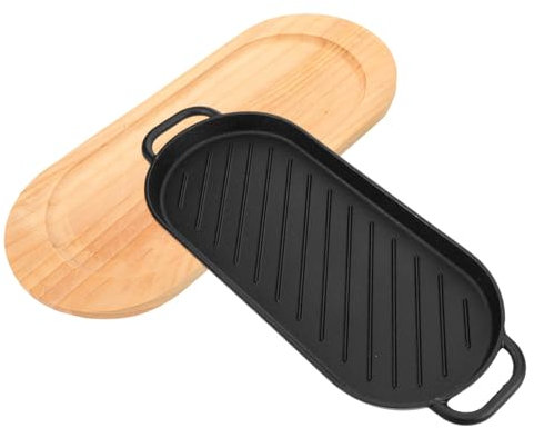 Alipis 1 Jeu poêle à steak en fonte rôtissoire wok plaque de cuisson Plaque à steak pour barbecue Plaque à griller pour steak les indispensables de poêle à steak en fer en bois