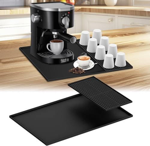 Abnaok Silicone Drying Mat for Kitchen Counter, 61x 41cm Coffee Maker Mat with Raised Edges, Dish Drying Mats Fit Under Coffee Maker Espresso Machine