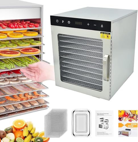 XINRISHENG Essiccatori per Essiccazione, 10 vassoi Essiccatore per Alimenti in Acciaio Inox, Controllo della Temperatura 30-90°C/86-194°F