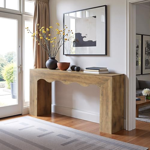 Tribesigns 160 cm Konsolentisch Bauernhaus schmaler Flurtisch mit Wellendesign Couchtisch hinter Sofa für Eingangsbereich Wohnzimmer Rustikales Braun