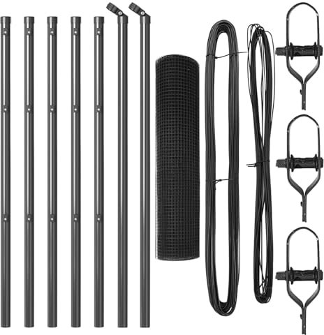 vidaXL Grey Metal Fence Post Set with Mesh Roll 10 x 0.6 m Durable Minimalist Design for Garden Fence Installation Needs Outdoor Safety Simply Galvanised