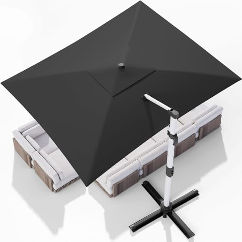 TRIUMPHKEY Sonnenschirm Balkon 300x400x260 cm Aluminium Freischwingender Sonnenschirm mit Kurbel Wasserdichter Gartenschirm, UV50+ Sonnenschutz, 360° drehbar, Grau