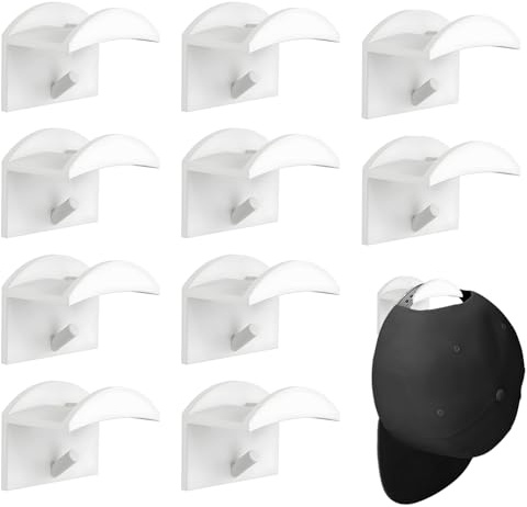AONAYO 10 Stück Cap Halterung Wand,Cap Halter,Kappenhalterselbstklebende Hut-Organizer,Huthalter Wand, Kein Bohren,Huthaken Für Baseballkappen, Moderne Hut-Kleiderbügel, Aufbewahrung (Weiß)