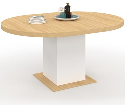 IDMarket - Table à Manger Extensible Ronde Eden 120-160 cm Bois et Blanc