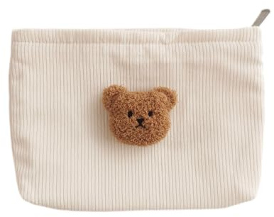 Wickeltasche mit Stickerei, Bär, Tragetasche, Cord, Kosmetik, großes Fassungsvermögen, Reise-Handtasche, Kordsamt, Aufbewahrungstasche
