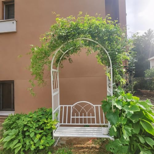 Ukkajovlex Arche Jardin avec Banc,Support pour Plantes Grimpantes, 210 X 114 X 52 Cm Treillis Métallique pour Plantes Grimpantes, Acier Galvanisé Revêtu De Résine 20mm, 0.6-3m Large 2.4m Haut