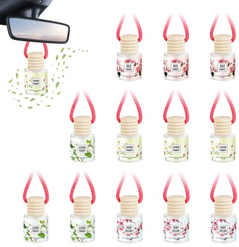 Lot de 12 flacons de désodorisant pour voiture, avec quatre parfums au choix. Rafraîchit l'air et diffuse un parfum longue durée – Convient aux hommes et aux femmes.