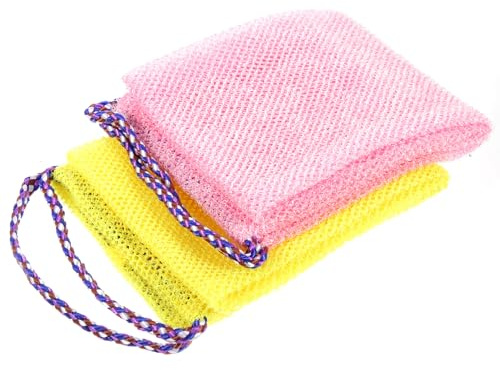 OKUMEYR Serviettes Exfoliantes Bain 2pcs en Coton Corde de Traction Double pour Lavage Dos, Pliables et Faciles à Ranger Bain