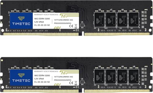 Timetec Premium 32 GB Kit (2x16 GB) DDR4 3200 MHz (PC4-3200AA) PC4-25600 UDIMM Desktop-RAM – Non-ECC Unbuffered, 288-Pin, 1,2 V, CL22 DIMM-Speichermodul