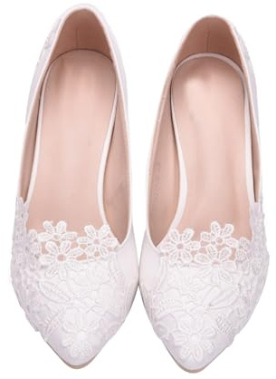 Escarpins de Mariage en Dentelle Fleurie pour Femme, Talon 5 Cm