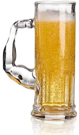 Shyllin Boccale Birra Palestra, Boccale da Birra in Vetro 570 ml, Trasparente, Robusto Manico in Metallo, Base Rinforzata, Tradizionale Bavarese, Oktoberfest