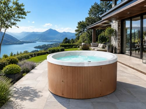 Outdoor Whirlpool Menorca Rund Ø200 cm für 5 Personen | 22 Massagedüsen | Balboa Steuerung | 3 kW Heizung | Ozon Desinfektion | LED Beleuchtung | Thermoabdeckung | Winterfest