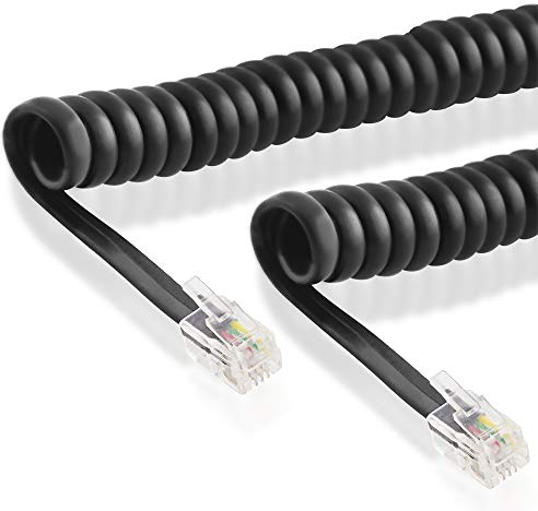 BestPlug 2 Meter Kabel für Telefonhörer mit Spirale, RJ10 Stecker auf RJ10 Stecker, Schwarz