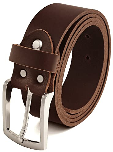 Fa.Volmer ® Gürtel Herren Ledergürtel aus Büffelleder für Männer Jeans Echtleder Braun 38mm breit kürzbar #Br007-02 (Bundweite 105cm)