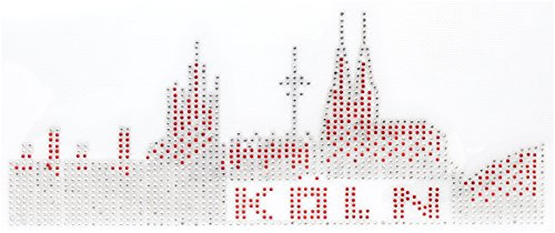 Bügelbild-Strass Kölner Dom Skyline, silber-rot