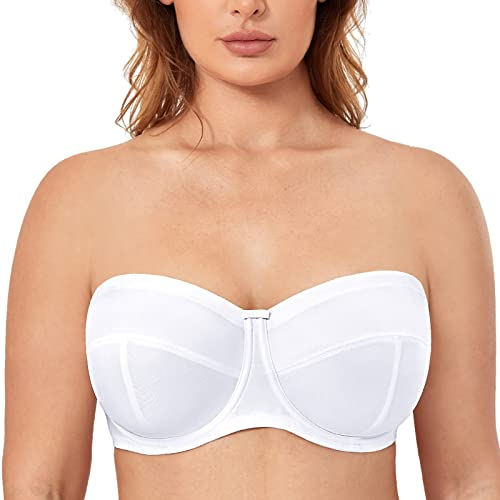 Delimira Women's Strapless Bras Underwire Non Padded Support Multiway Bandeau Bra for Bigger Bust White 40DD