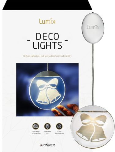 Lumix® LED Leuchttaler Deco Light Glocken inkl. Batterien Acrylglas Warmweiß Weihnachtsdekoration Christbaum Fenster 10cm 76101