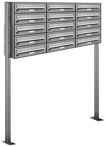 AL Briefkastensysteme 15er Edelstahl Standbriefkasten rostfrei als 15 Fach Briefkastenanlage DIN A4 in Postkasten Briefkasten Design modern