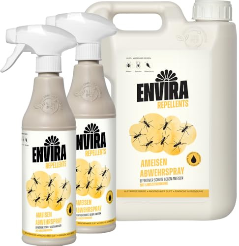 Envira Ameisenspray 2 x 500 ml + 2L - gegen Wegameisen & Pharaoameisen | Ameisen Spray für Wohnung, Balkon, Terrasse und Garten mit Langzeitwirkung - effektiv Ameisen loswerden