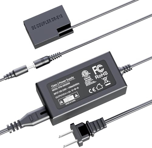 F1TP for Canon R50 Dummy Battery ACK-E18 AC Power Supply Adapter DR-E18 DC Coupler Kit for Canon EOS Rebel R50 R100 RP T6i T7i SL2 SL3 RP R10 T6s T8i 77D 200D 250D 750D 760D 800D 850D Cameras.