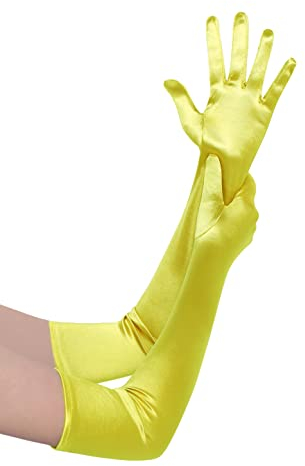 BABEYOND Lange Opernparty 1920er Jahre Satin Tee Party Handschuhe Kostüm Dehnbar Erwachsenengröße Ellenbogenlänge Brauthandschuhe, gelb, Einheitsgröße