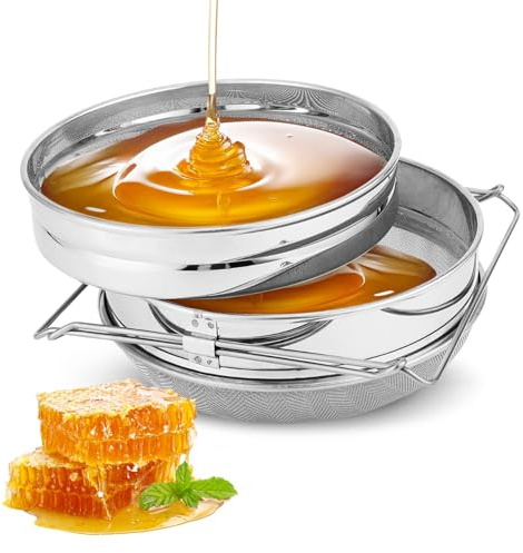Flexzion Edelstahl Honig-Sieb, Doppellagiges Siebfilter mit ausziehbaren Armen, Fein/Grobmaschig filtert Bienenpollen, Verunreinigungen aus, Unverzichtbares Imkerei-Equipment