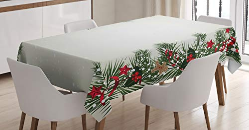 ABAKUHAUS Natale Tovaglia, Branch Berry, Rettangolare per Sala da Pranzo e Cucina, 140 x 170 cm, Verde Tortora