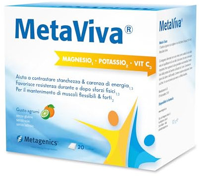 Metagenics MetaViva MgK Vit C - Magnesio, Potassio, Vitamina C, D, B1, B3 e B5-20 bustine