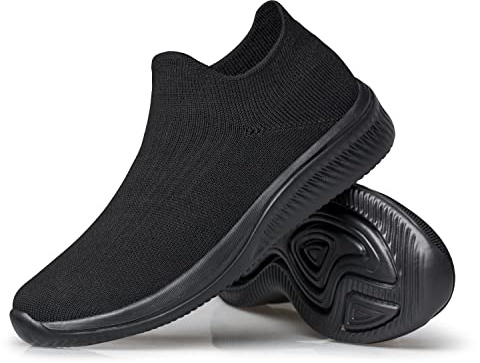 vibdiv Zapatos Planos Caminar Mujer Zapatillas Casual Zapatos Diarios sin Cordones Ligeros Cómodos Todo Negro 43