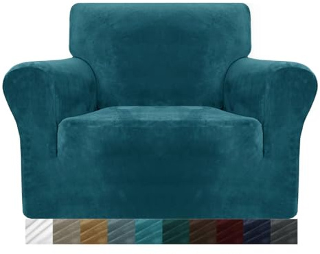 MAXIJIN Dicke Samt Stuhlhussen für Sessel Stretch rutschfeste Sofabezug 1-Sitzer Hunde Katze Haustier Wohnzimmer 1-teiliger Sofa Protector Stuhl Schonbezug (1 Sitzer, Schwarzgrün)