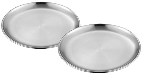 Anawakia Juego de 2 platos redondos de acero inoxidable, platos llanos (plata, 23 cm)
