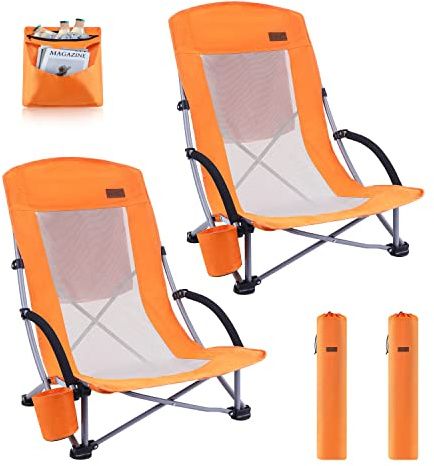 Nice C Strandstuhl Klappbar Leicht, Strandstühle Faltbar, Strandstühle, Campingstuhl, Campingstuhl Faltbar, Klappstuhl mit Kühler, Kompakt, Hohe Rückenlehne, Becherhalter & Tragetasche (2 Orange)
