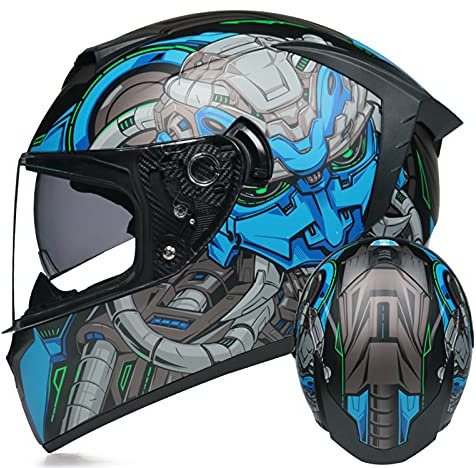 DOPORA Motorrad Integralhelm,Motorrad Moped Street Bike Racing Dual Sport Moto Helm mit Doppelvisier DOT & ECE 22.05 Zugelassene Herren und Damen Motorradhelme,Blau,S