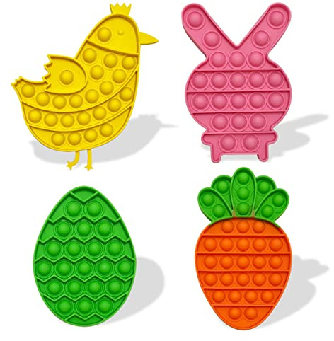 JoFAN 4 Pack Easter Fidget Sensory Pop Toys for Kids Boys Girls Toddlers Easter Basket Stuffers Stress Relief Gifts Party Favors