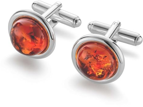STERLL Herren Sterlingsilber 925 Manschettenknöpfe Mit Bernstein In Schicker Schmucketui