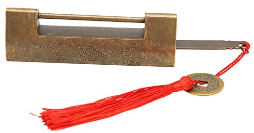 Buachois Vintage Antik Schloss, Fisch Horizontal Messing Deko Schloss Altes Chinesisches Vorhängeschloss, Multifunktionales Vintage Vorhänge Schloss für Retro Holzkisten(2#)