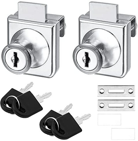 2 Pack Zinc Alloy Cabinet Locks - Single Door Locks for 5-8mm Glass, Separate Key, No Drilling (with 4 Keys)