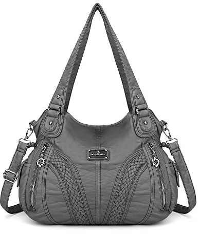 AngelKiss Handtasche Damen Schultertasche Multifunktionale Umhängetaschen Wasserdicht PU Veganes Leder mit Reißver Schlusstaschen