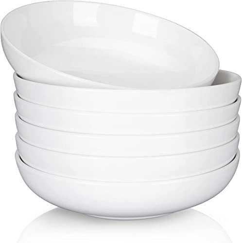 Set di 6 ciotole per pasta, insalatiere e ciotole da portata, in porcellana di alta qualità, piatti di grande capacità per cucina, microonde, lavabili in lavastoviglie, bianco