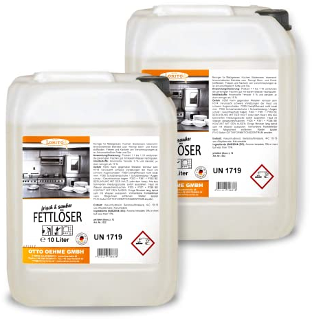 Lorito Profi-Fettlöser stark für Gastronomie & Küche 2x 10 Liter, Küchen-Reiniger Konzentrat für Dunstabzugshaube, Grill, Backofen und Fliesen
