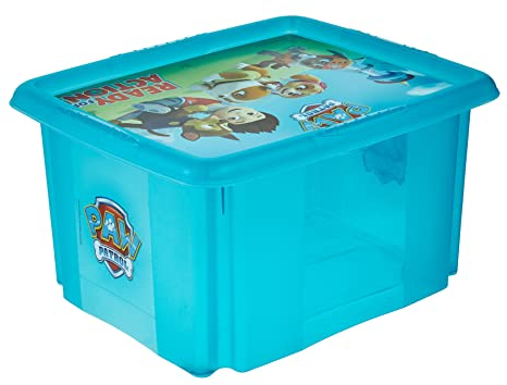 keeeper Caja de almacenamiento con tapa Patrulla Canina, Giratoria y apilable, Para niños, 24 l, Karolina, Azul Fresh Transparente
